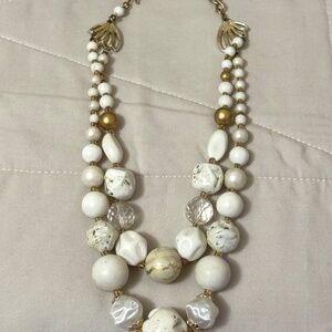 2/$20 Double strand beaded necklace gorgeous white & gold beads gold hardware